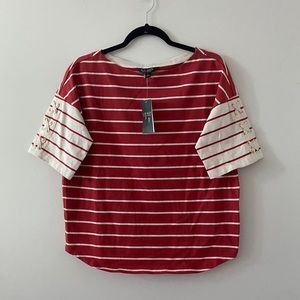 Women’s Lauren Ralph Lauren Stripe-Print Cotton Lace-Up Top Size Medium